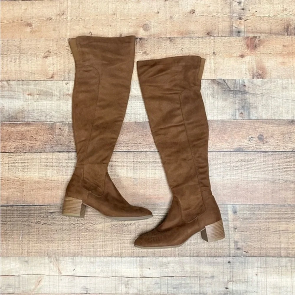 Wild Diva‎ Womens Brown Faux Suede Over The Knee Block Heel Boots Size 8.5